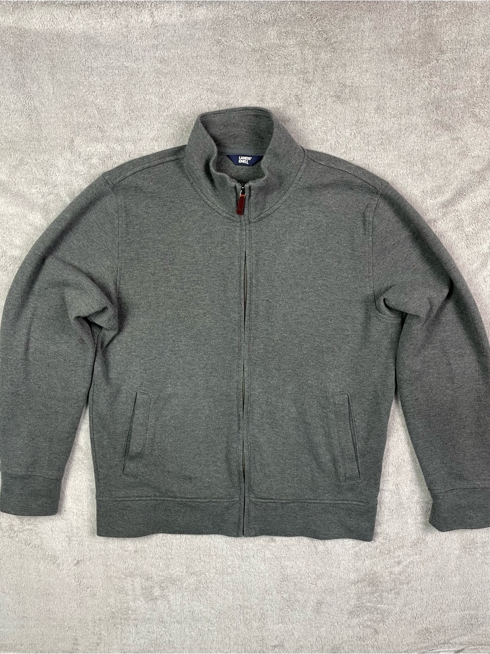 Lands' End Men's Gray Full Zip Mock Neck Fleece Jacket Sweater Size M 38-40